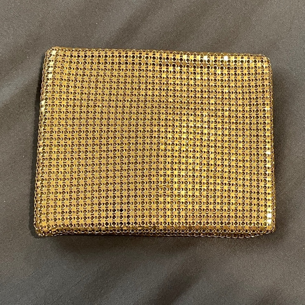 Vintage Small Bifold Evening Wallet Gold Metallic 1970 Beaded Mesh